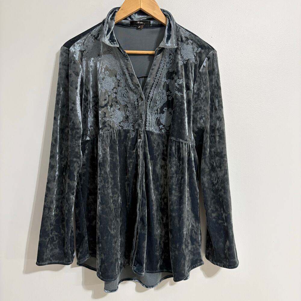 Women's Large Velvet Long Sleeve Paisley Western Whimsygoth Cottage Shirt